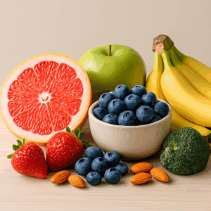 Fresh fruits like grapefruit, green apple, bananas, blueberries, and strawberries highlighted as the best foods for weight loss due to natural sweetness and nutrients