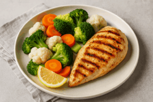 Grilled chicken breast with steamed vegetables like broccoli and carrots, representing one of the best foods for weight loss due to its metabolism-boosting protein