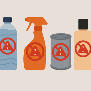 Avoid endocrine disruptors – items like plastic bottles, chemical sprays, canned foods, and cosmetic products marked with warning signs – to protect hormonal balance and overall health.